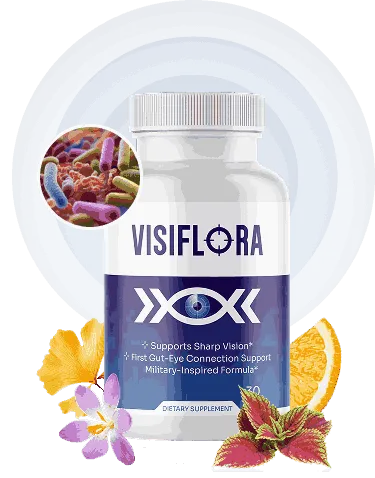 VisiFlora™ natural eye health supplement bottle with 22 vision nutrients